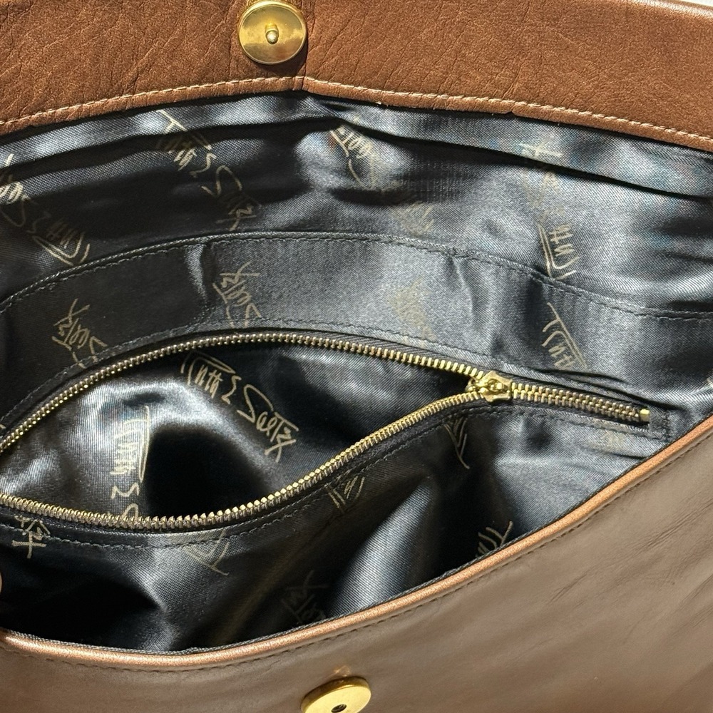 VINTAGE 1960s RUTH E SALTZ LEATHER CLUTCH BAG Brown‎ 12" LONG (JPT) Tag - Picture 9 of 12